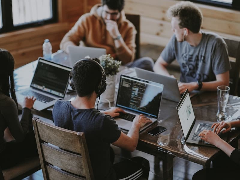 Team working with technology in modern environment